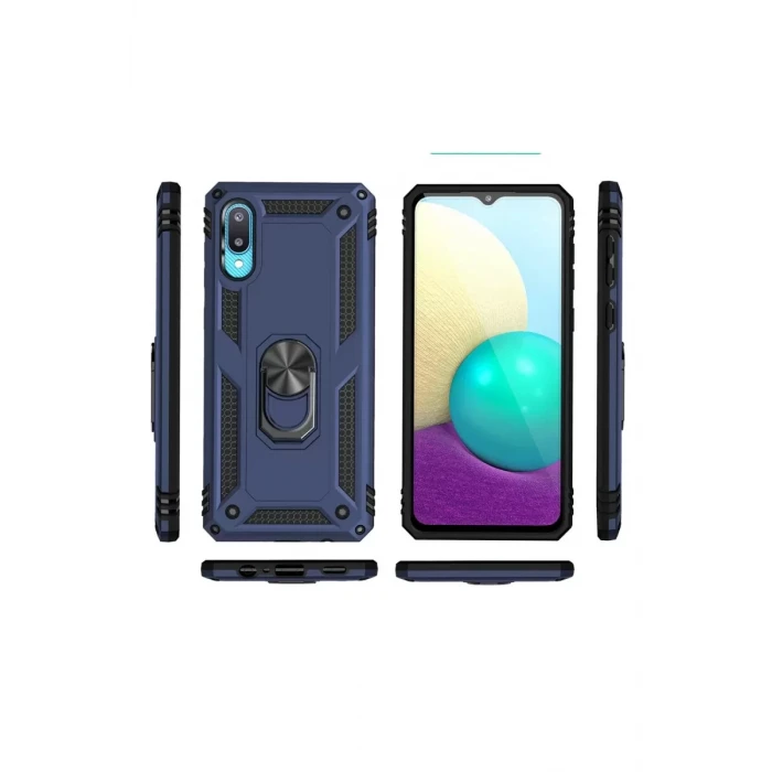 Newface Samsung Galaxy A02 Kılıf Sofya Yüzüklü Silikon Kapak - Lacivert