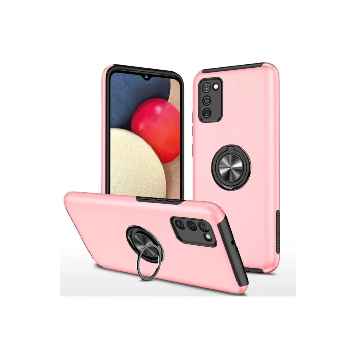 Newface Samsung Galaxy A02S Kılıf Elit Yüzüklü Kapak - Pembe