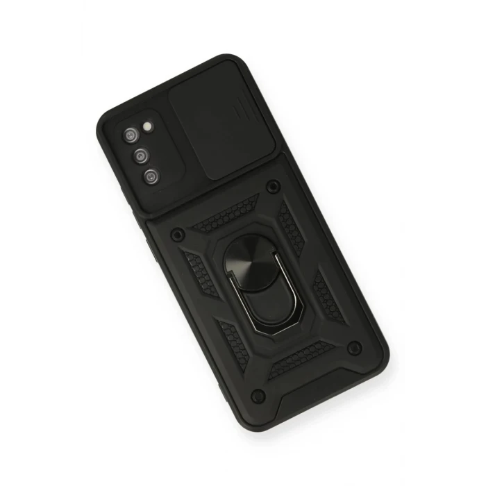 Newface Samsung Galaxy A02S Kılıf Pars Lens Yüzüklü Silikon - Siyah