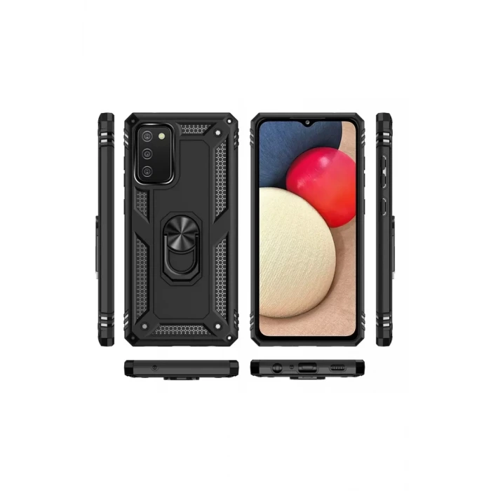 Newface Samsung Galaxy A02S Kılıf Sofya Yüzüklü Silikon Kapak - Siyah