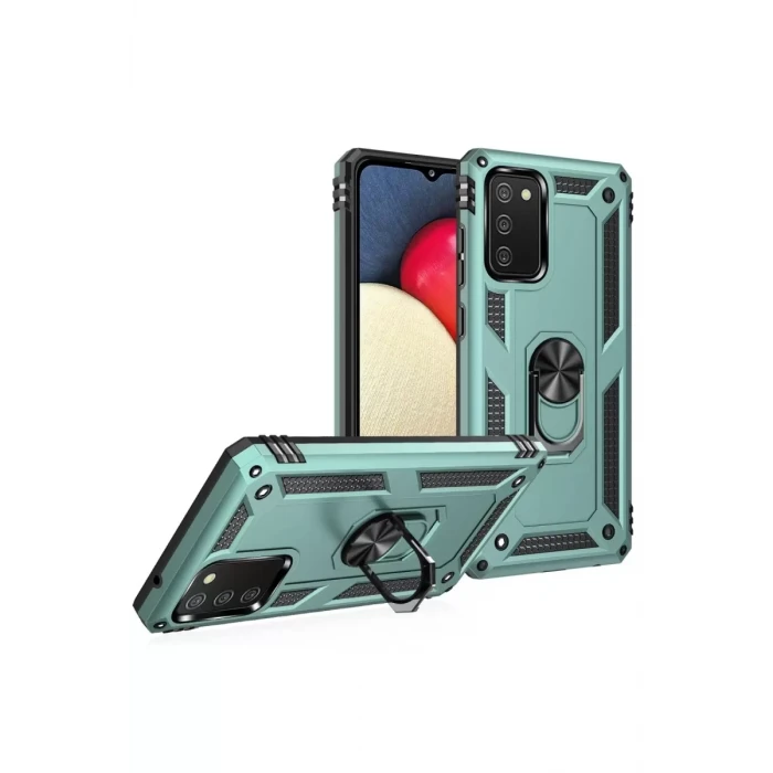 Newface Samsung Galaxy A02S Kılıf Sofya Yüzüklü Silikon Kapak - Yeşil
