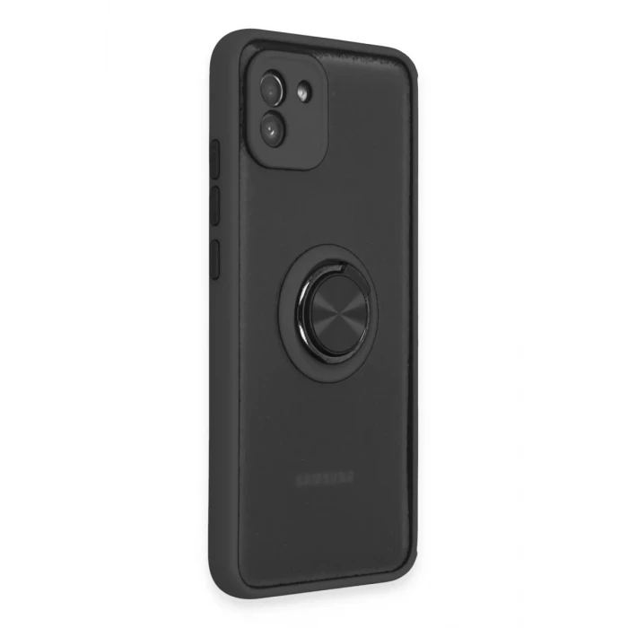 Newface Samsung Galaxy A03 Kılıf Montreal Yüzüklü Silikon Kapak - Siyah