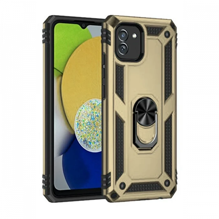 Newface Samsung Galaxy A03 Kılıf Sofya Yüzüklü Silikon Kapak - Gold