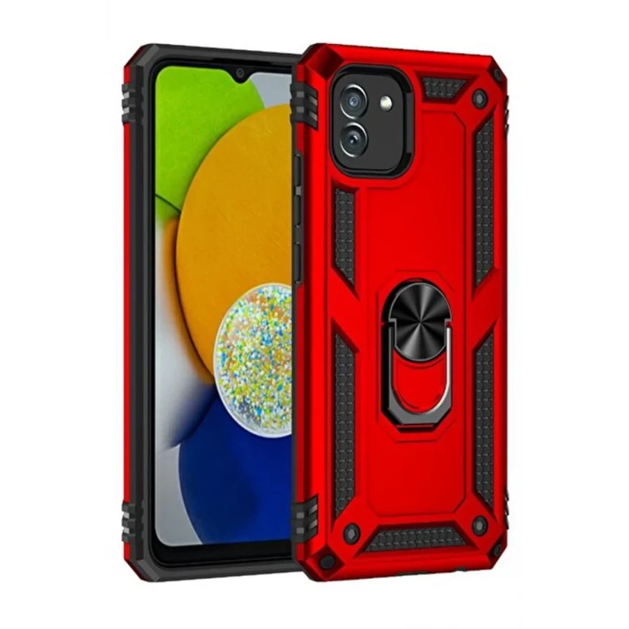 Newface Samsung Galaxy A03 Kılıf Sofya Yüzüklü Silikon Kapak - Kırmızı
