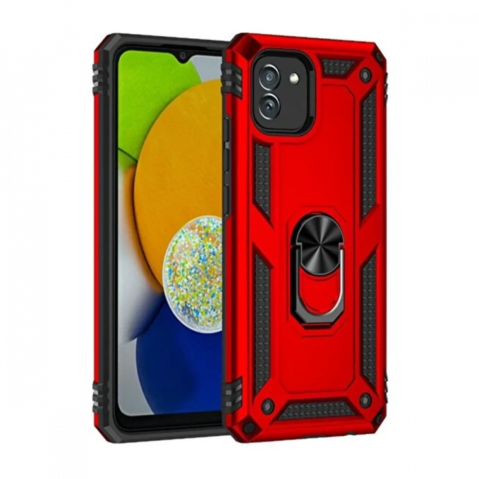 Newface Samsung Galaxy A03 Kılıf Sofya Yüzüklü Silikon Kapak - Kırmızı