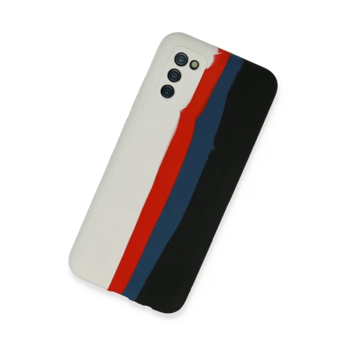 Newface Samsung Galaxy A03S Kılıf Ebruli Lansman Silikon - Beyaz-Siyah
