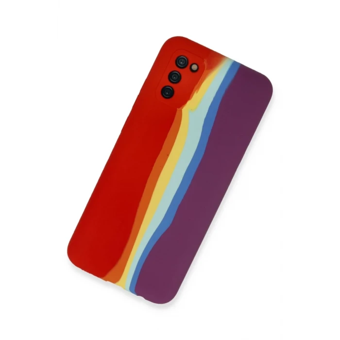 Newface Samsung Galaxy A03S Kılıf Ebruli Lansman Silikon - Kırmızı-Mor
