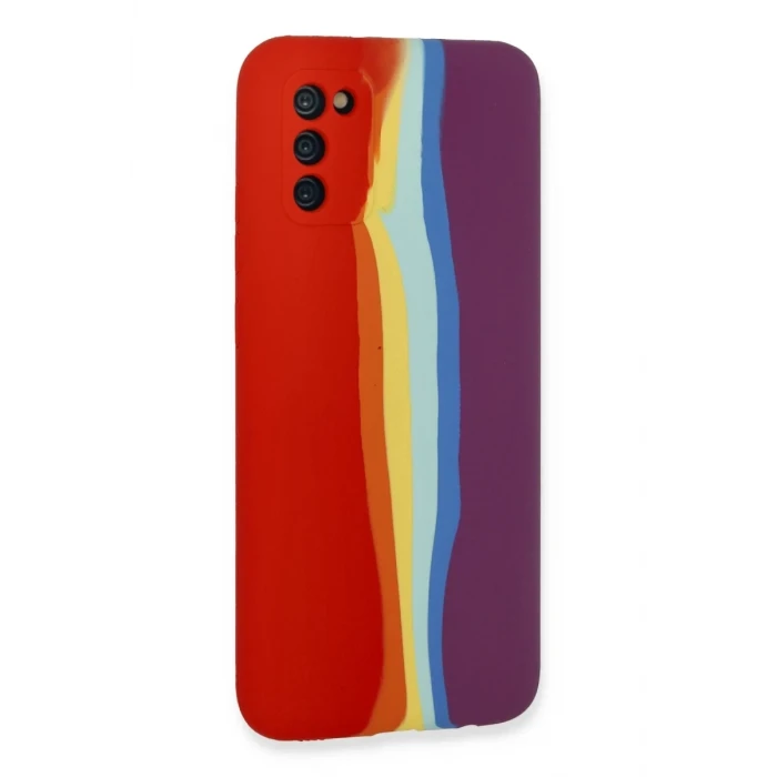 Newface Samsung Galaxy A03S Kılıf Ebruli Lansman Silikon - Kırmızı-Mor