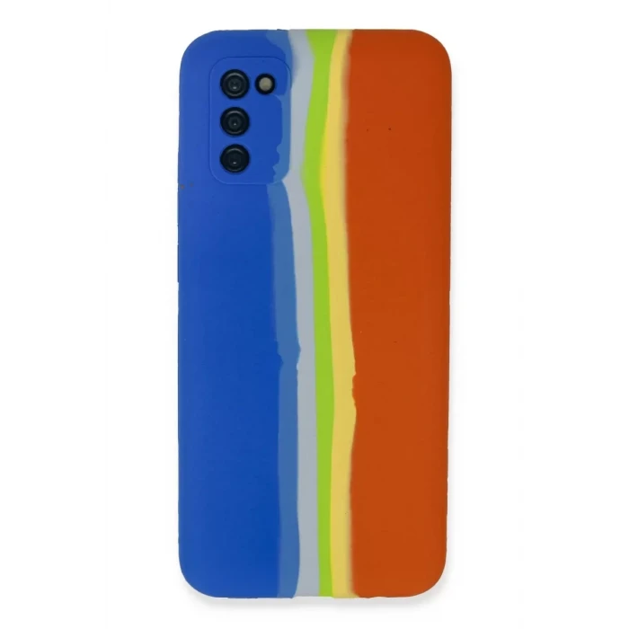 Newface Samsung Galaxy A03S Kılıf Ebruli Lansman Silikon - Mavi-Turuncu