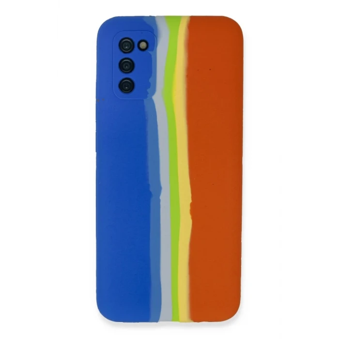 Newface Samsung Galaxy A03S Kılıf Ebruli Lansman Silikon - Mavi-Turuncu