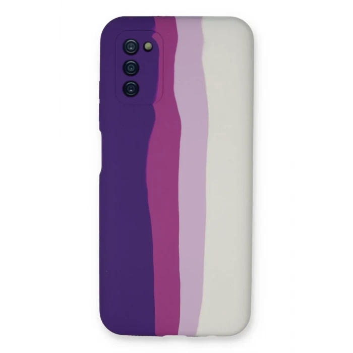Newface Samsung Galaxy A03S Kılıf Ebruli Lansman Silikon - Mor-Beyaz