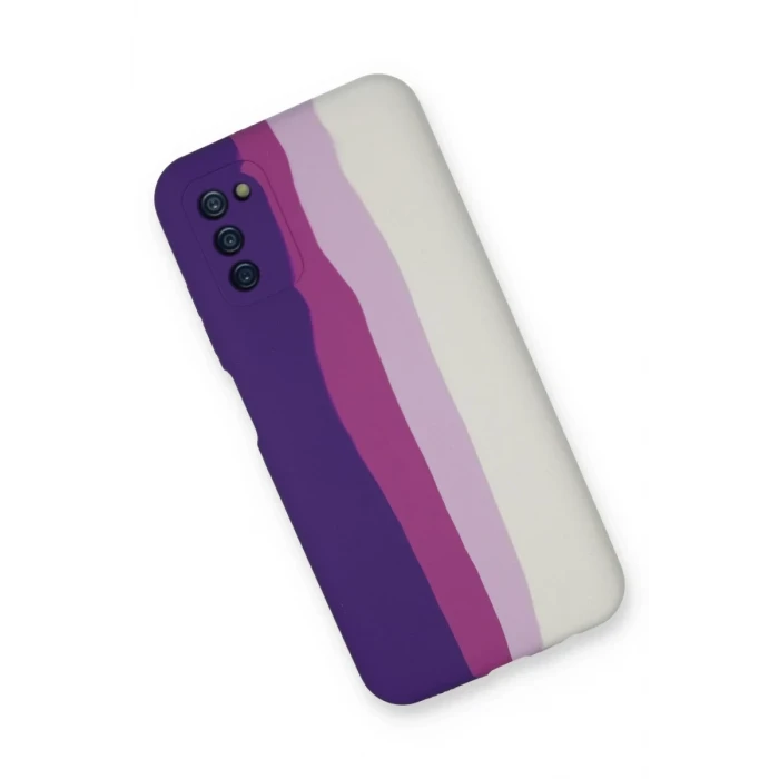 Newface Samsung Galaxy A03S Kılıf Ebruli Lansman Silikon - Mor-Beyaz