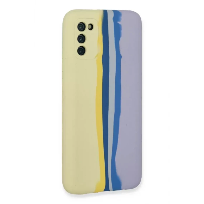 Newface Samsung Galaxy A03S Kılıf Ebruli Lansman Silikon - Sarı-Lila