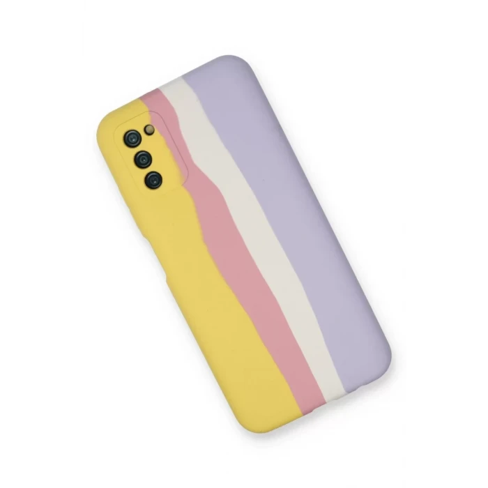 Newface Samsung Galaxy A03S Kılıf Ebruli Lansman Silikon - Sarı-Mavi