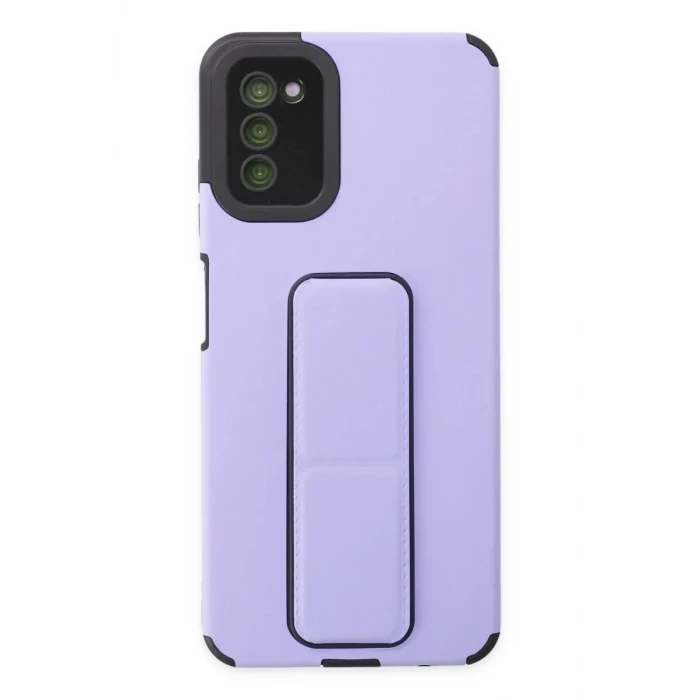 Newface Samsung Galaxy A03S Kılıf Mega Standlı Silikon - Lila