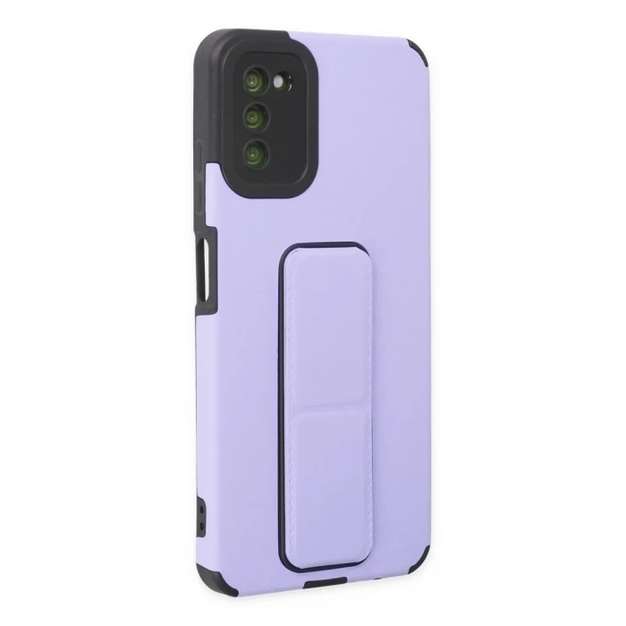 Newface Samsung Galaxy A03S Kılıf Mega Standlı Silikon - Lila