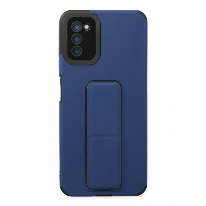 Newface Samsung Galaxy A03S Kılıf Mega Standlı Silikon - Mavi