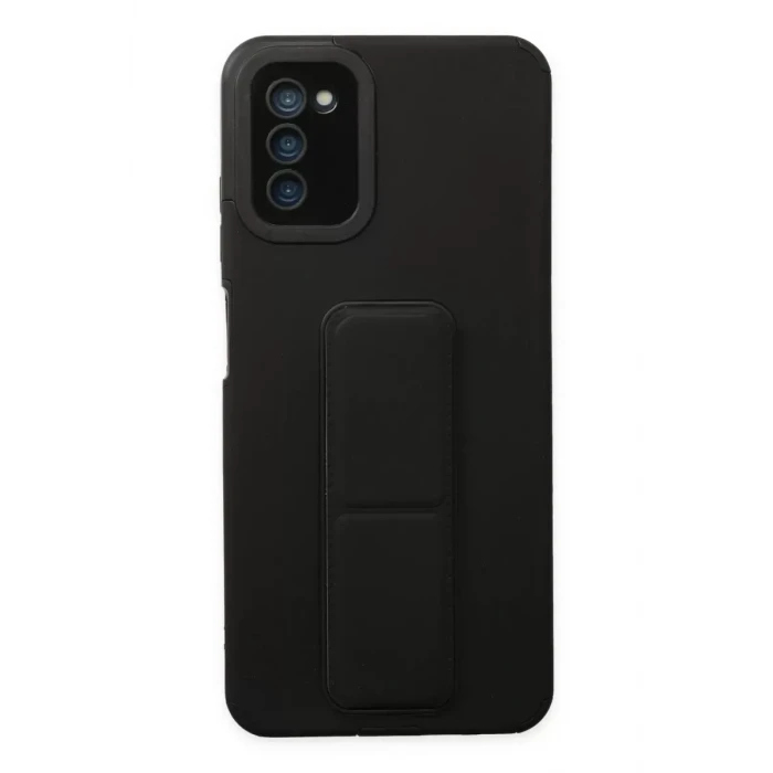 Newface Samsung Galaxy A03S Kılıf Mega Standlı Silikon - Siyah