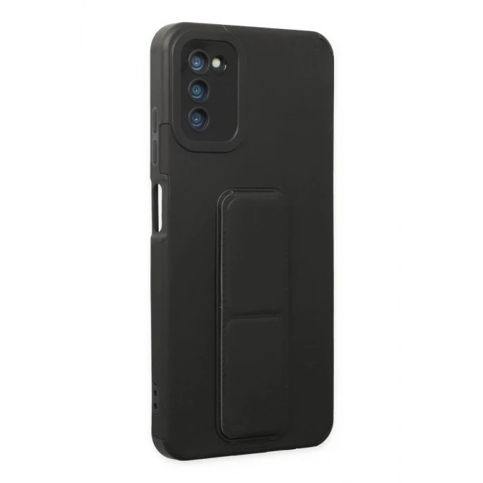 Newface Samsung Galaxy A03S Kılıf Mega Standlı Silikon - Siyah