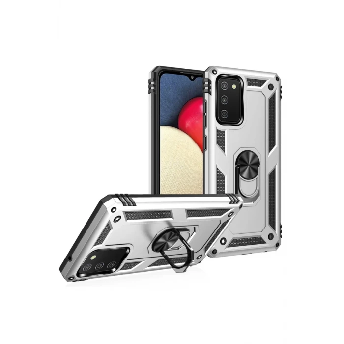 Newface Samsung Galaxy A03S Kılıf Sofya Yüzüklü Silikon Kapak - Gümüş