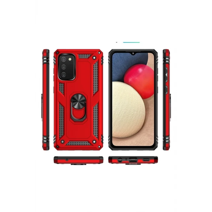 Newface Samsung Galaxy A03S Kılıf Sofya Yüzüklü Silikon Kapak - Kırmızı