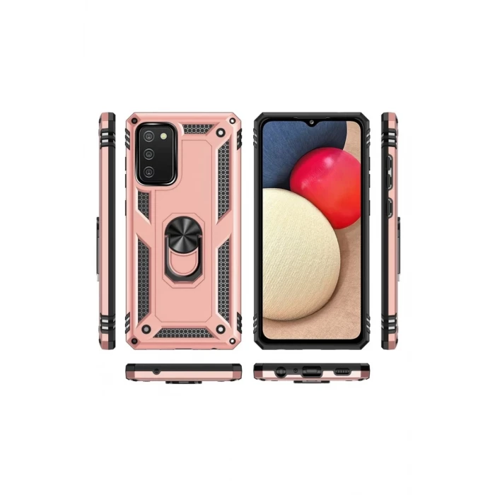 Newface Samsung Galaxy A03S Kılıf Sofya Yüzüklü Silikon Kapak - Rose