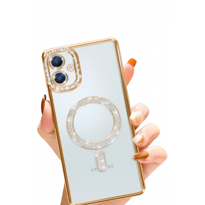 Newface Samsung Galaxy A06 Joke Simli Magneticsafe Kılıf - Gold