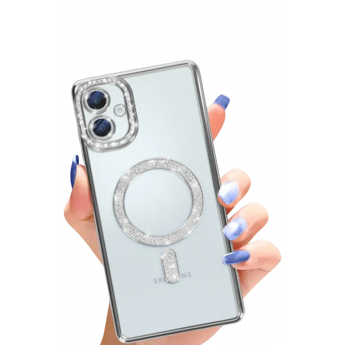 Newface Samsung Galaxy A06 Joke Simli Magneticsafe Kılıf - Gümüş