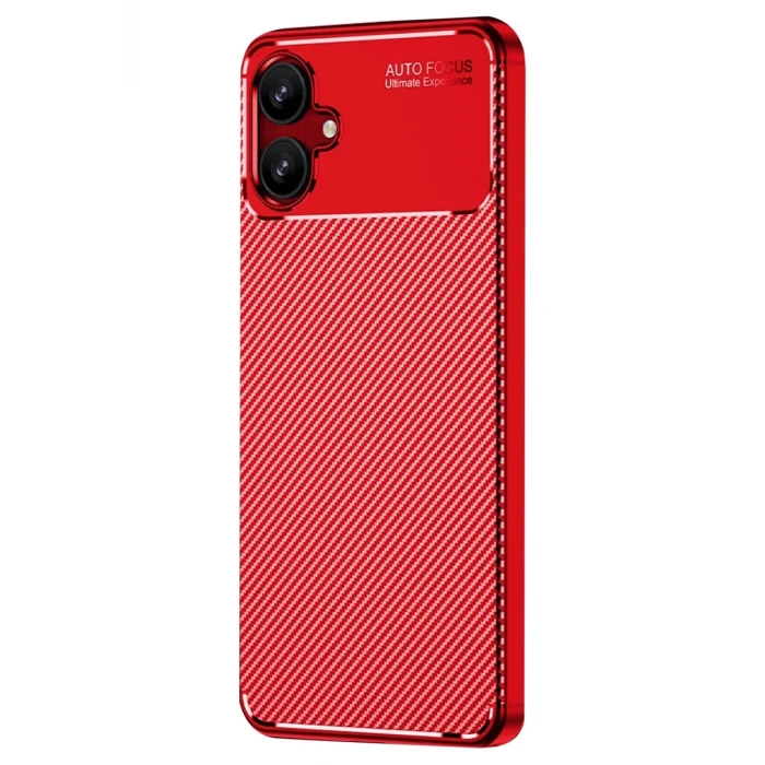 Newface Samsung Galaxy A06 Kılıf Auto Focus Karbon Kapak - Kırmızı