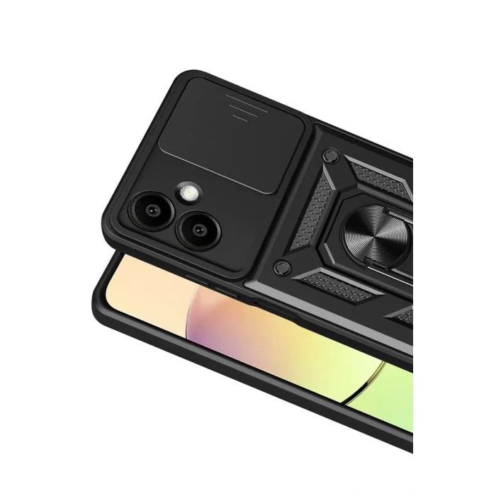 Newface Samsung Galaxy A07 4G Pars Lens Yüzüklü Silikon - Siyah