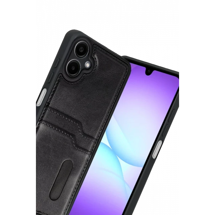 Newface Samsung Galaxy A07 4G Sara Kartvizitli Deri Kılıf - Siyah