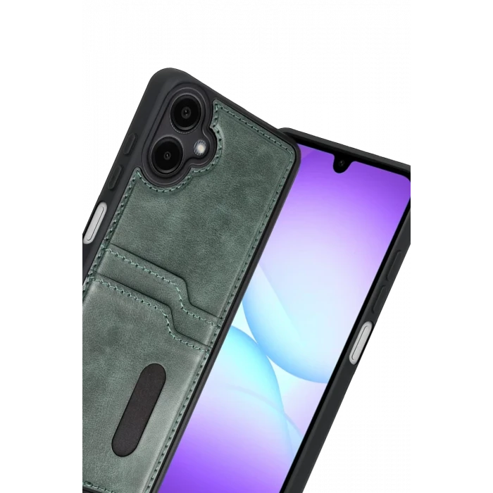 Newface Samsung Galaxy A07 4G Sara Kartvizitli Deri Kılıf - Yeşil