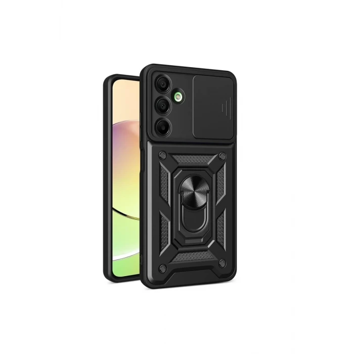 Newface Samsung Galaxy A16 5G Kılıf Pars Lens Yüzüklü Silikon - Siyah