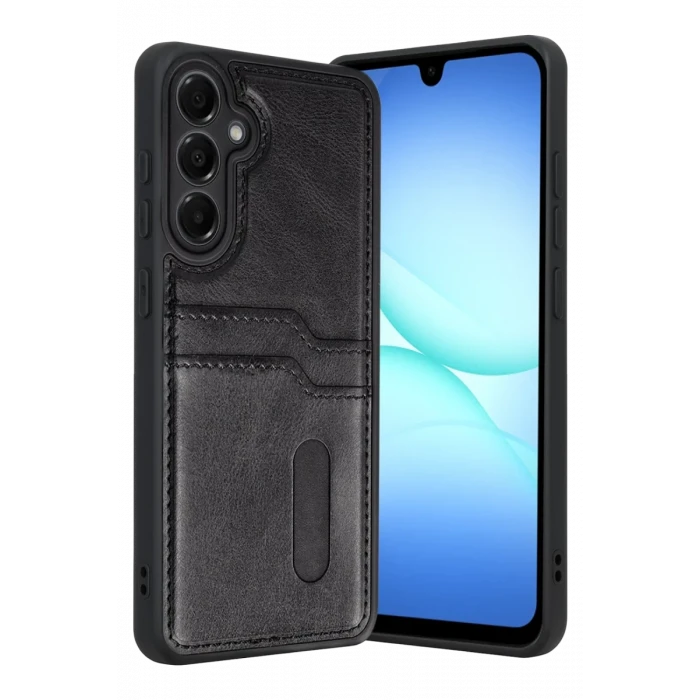 Newface Samsung Galaxy A17 5G Sara Kartvizitli Deri Kılıf - Siyah