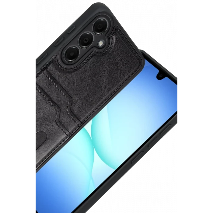 Newface Samsung Galaxy A17 5G Sara Kartvizitli Deri Kılıf - Siyah