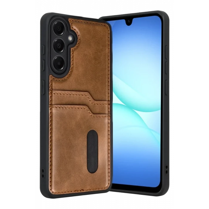 Newface Samsung Galaxy A17 5G Sara Kartvizitli Deri Kılıf - Taba