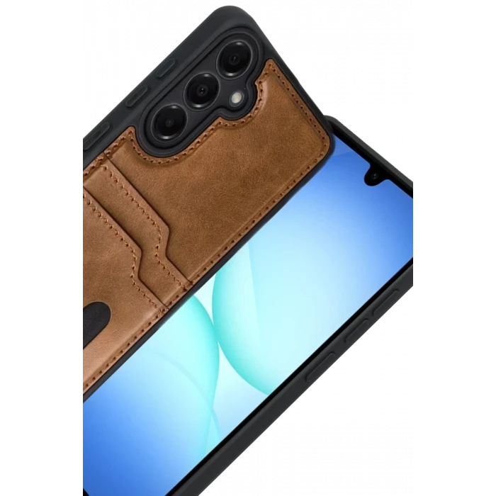 Newface Samsung Galaxy A17 5G Sara Kartvizitli Deri Kılıf - Taba