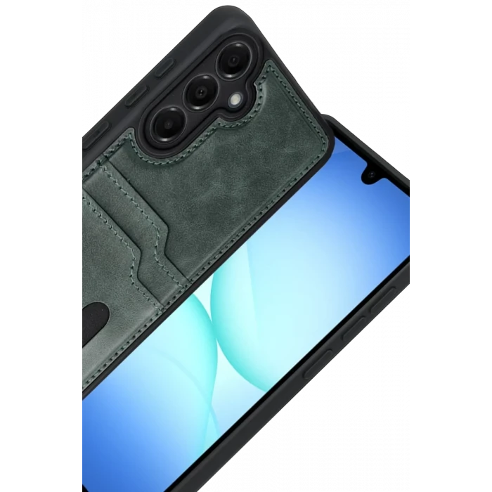 Newface Samsung Galaxy A17 5G Sara Kartvizitli Deri Kılıf - Yeşil