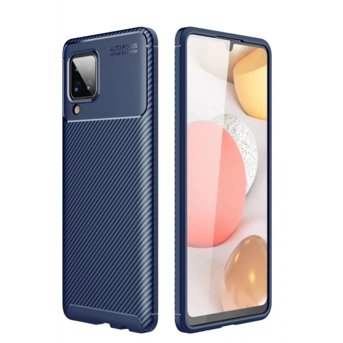 Newface Samsung Galaxy A22 Kılıf Auto Focus Karbon Kapak - Lacivert