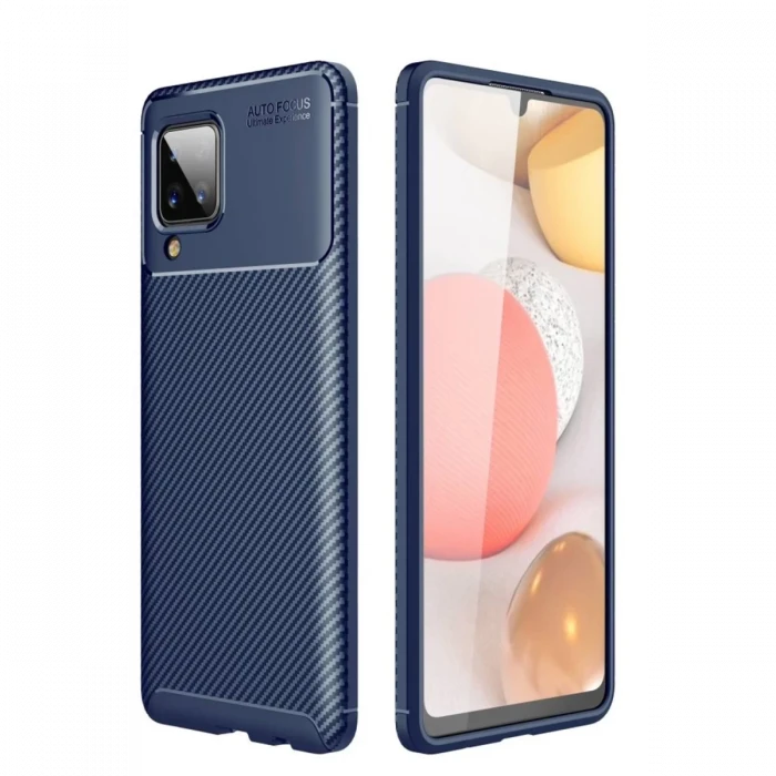 Newface Samsung Galaxy A22 Kılıf Auto Focus Karbon Kapak - Lacivert