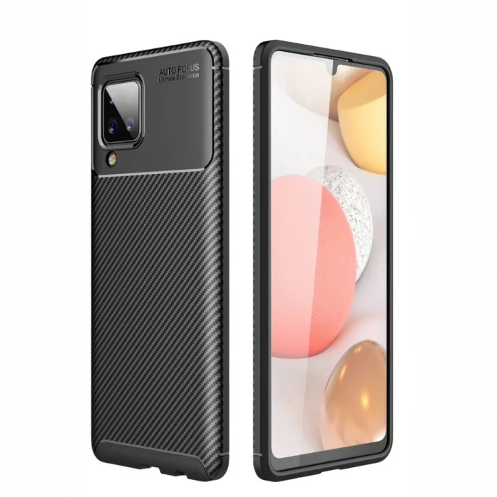 Newface Samsung Galaxy A22 Kılıf Auto Focus Karbon Kapak - Siyah