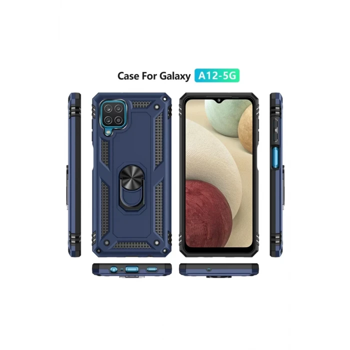 Newface Samsung Galaxy A22 Kılıf Sofya Yüzüklü Silikon Kapak - Lacivert