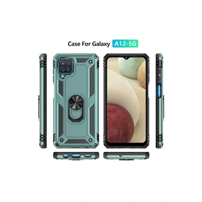 Newface Samsung Galaxy A22 Kılıf Sofya Yüzüklü Silikon Kapak - Yeşil