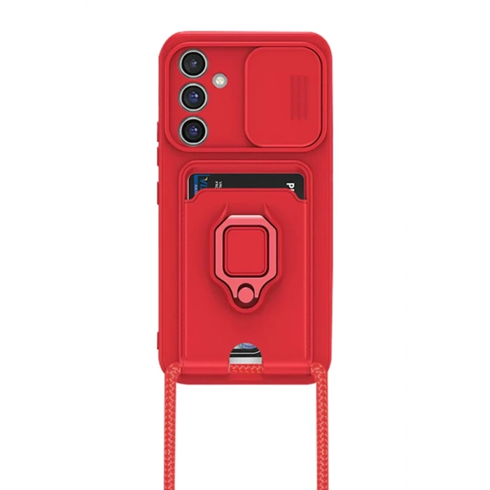 Newface Samsung Galaxy A24 4G Kılıf Zuma Kartvizitli Yüzüklü Silikon - Kırmızı