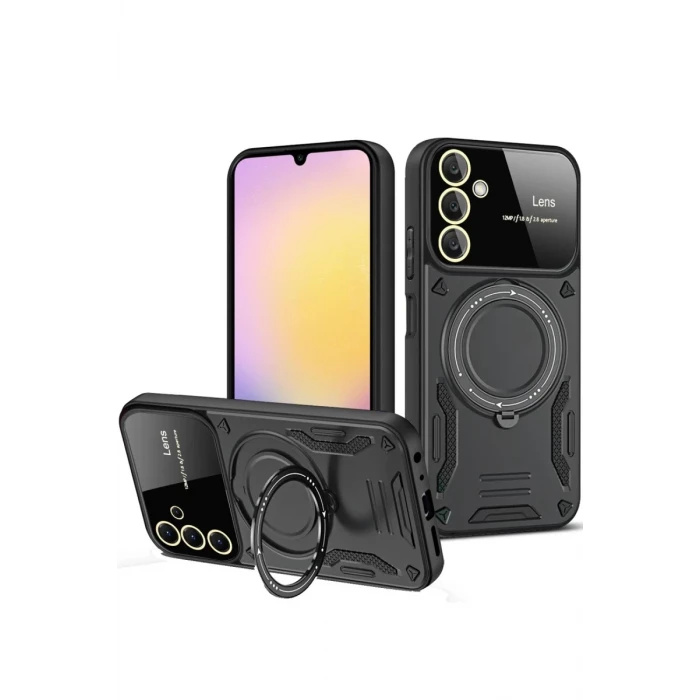 Newface Samsung Galaxy A36 Kılıf Joy Lens Standlı Kapak - Siyah