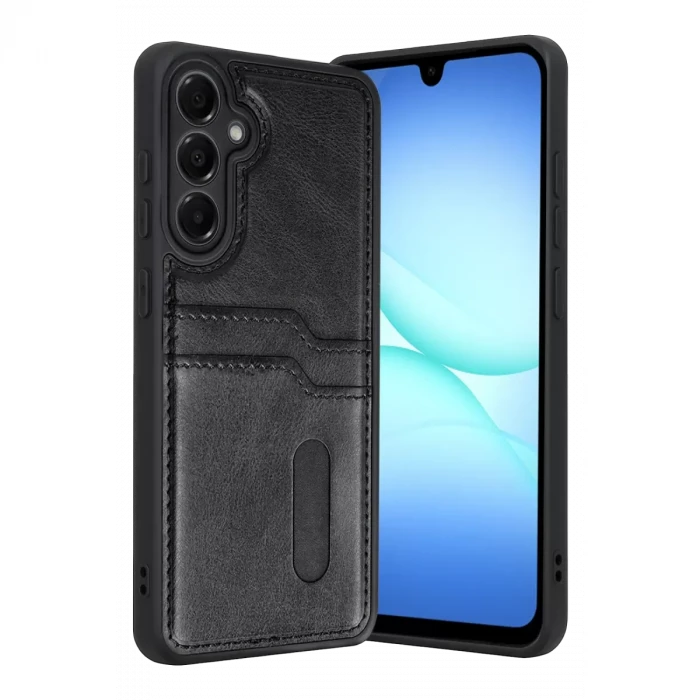 Newface Samsung Galaxy A37 5G Sara Kartvizitli Deri Kılıf - Siyah