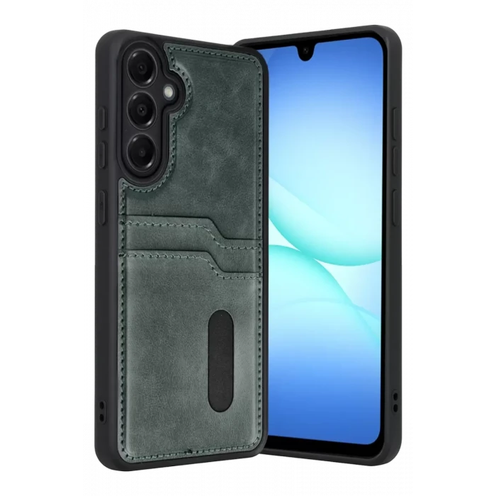 Newface Samsung Galaxy A37 5G Sara Kartvizitli Deri Kılıf - Yeşil