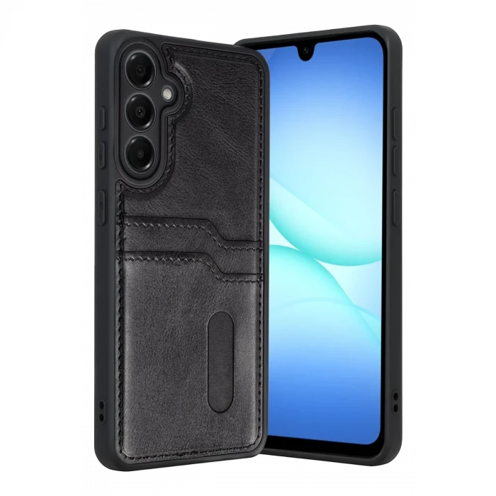 Newface Samsung Galaxy A57 5G Sara Kartvizitli Deri Kılıf - Siyah