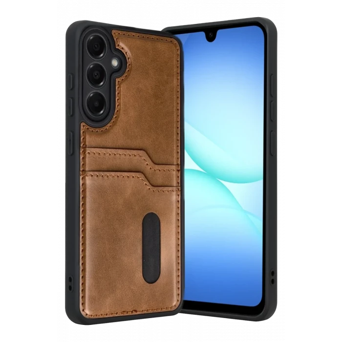 Newface Samsung Galaxy A57 5G Sara Kartvizitli Deri Kılıf - Taba