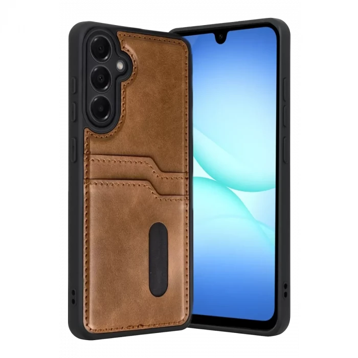 Newface Samsung Galaxy A57 5G Sara Kartvizitli Deri Kılıf - Taba